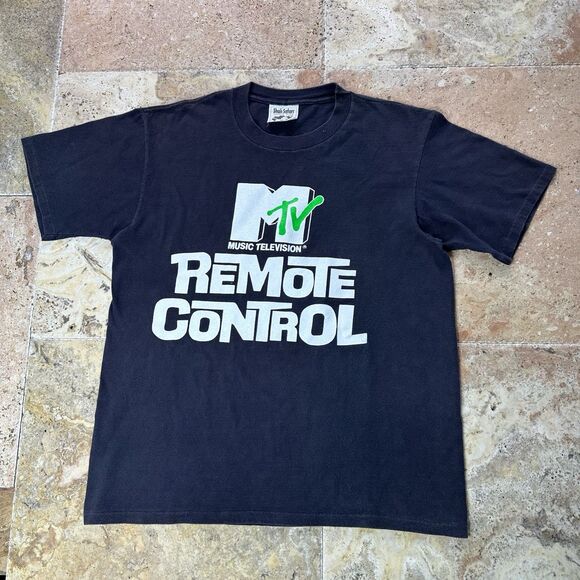 Vintage 80s MTV Remote Control T-Shirt Black Sz M Made in USA Single Stitch - Picture 1 of 11